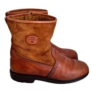 Vintage Tecnica Country Cognac Leather Suede Shearling Lined Boots, Size 44